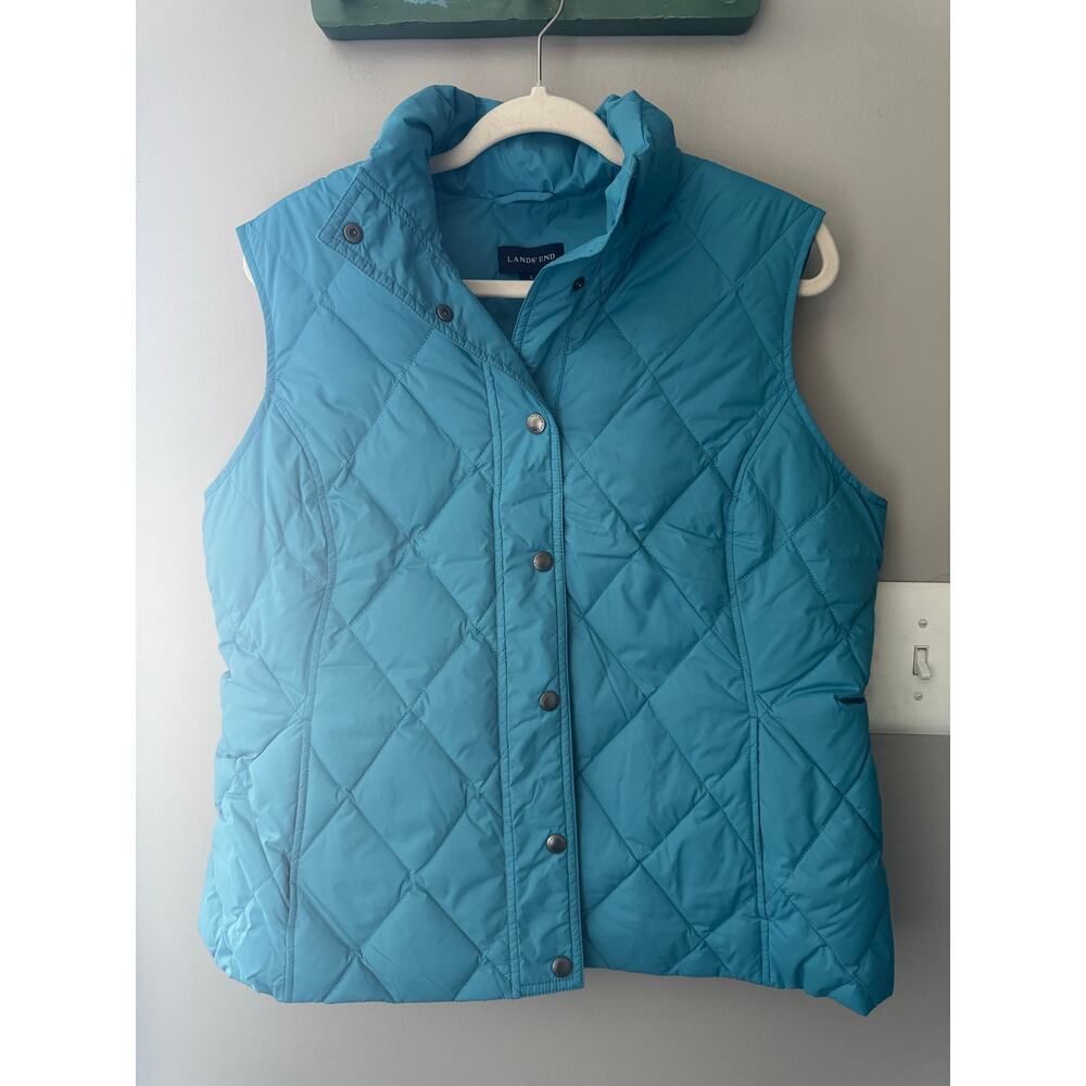 Womens Lands End Puffer Vest 80% Down 20% Feathers Large (14 -16)Teal- Excellent